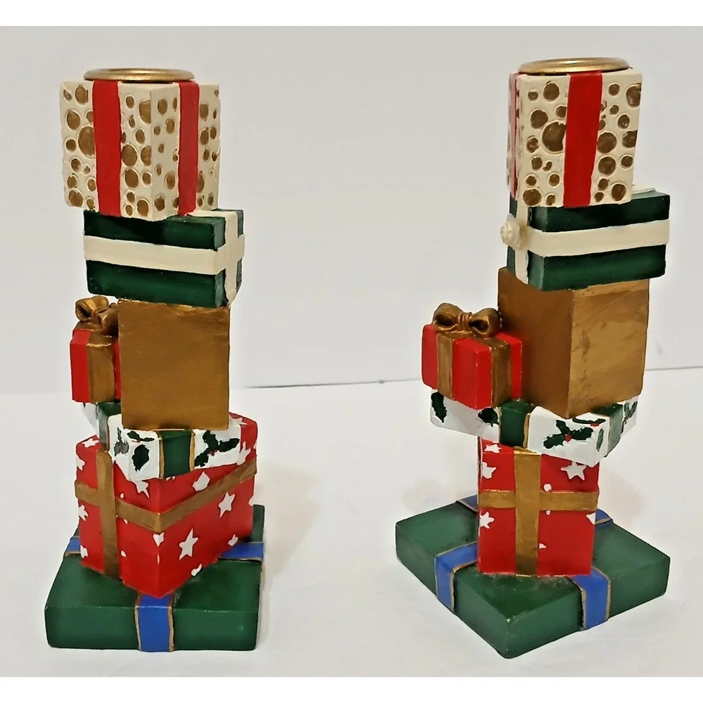 Vintage Pair Christmas Candlestick Holders Festive 90's Whimsical Cottagecore